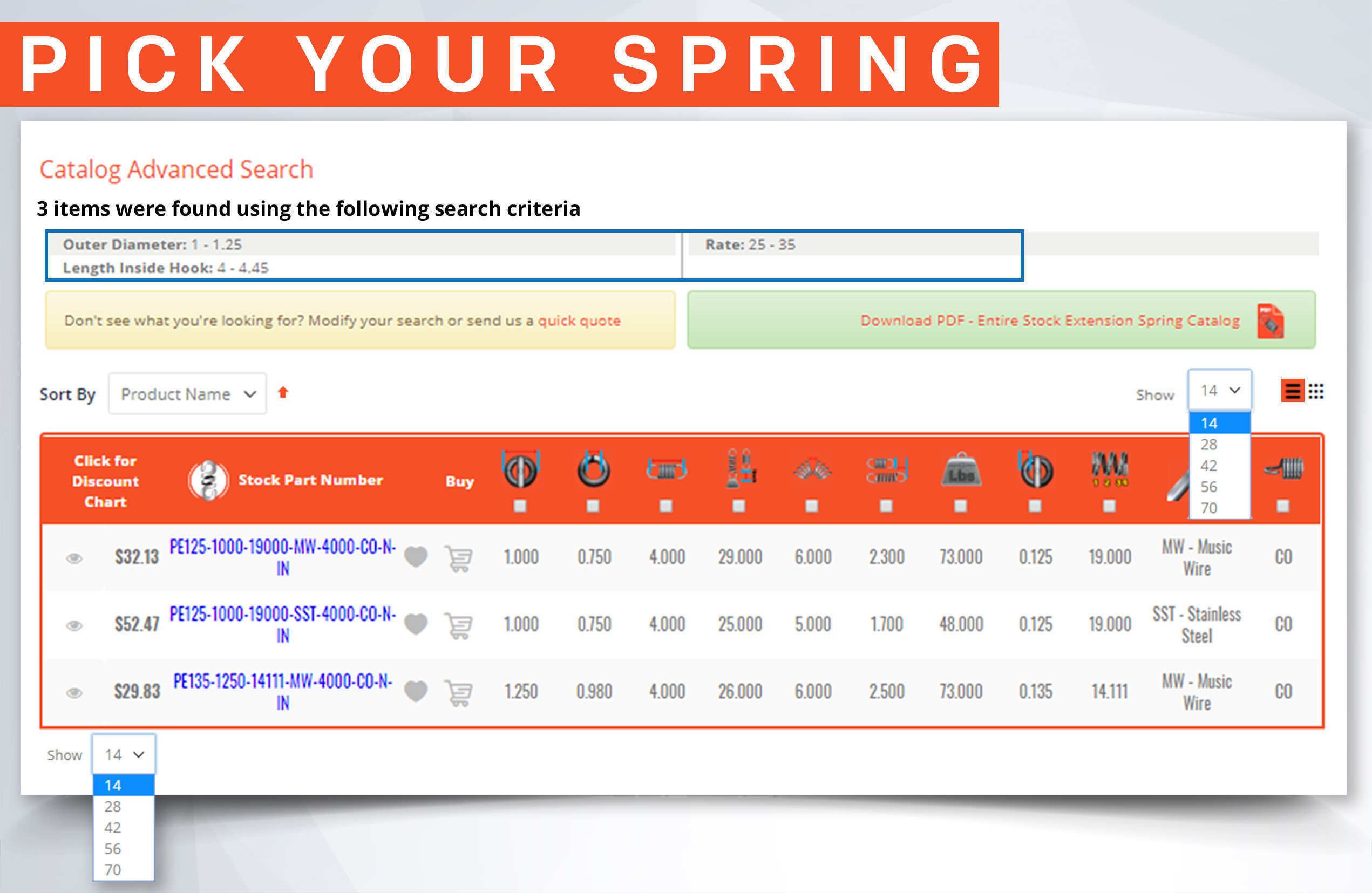 step 2 to buy extension springs online: choose your springs