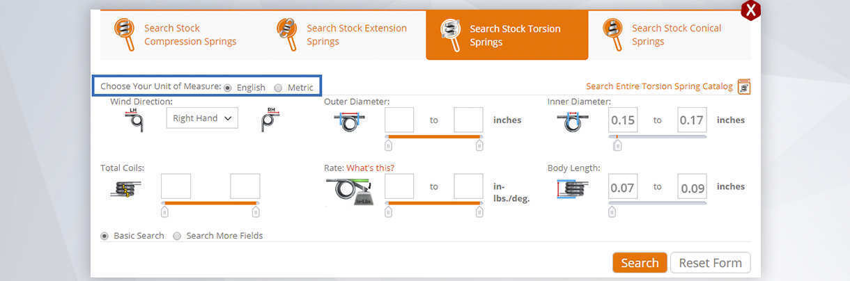 buy torsion springs online, step 1, enter your spring's dimensions