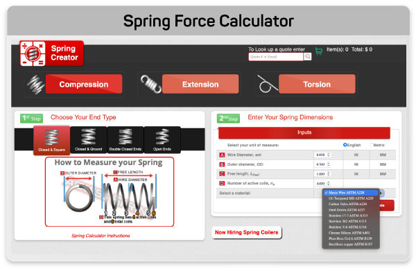 tension extension spring calculator material types