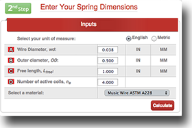 coil compression spring calculator instructions step 2