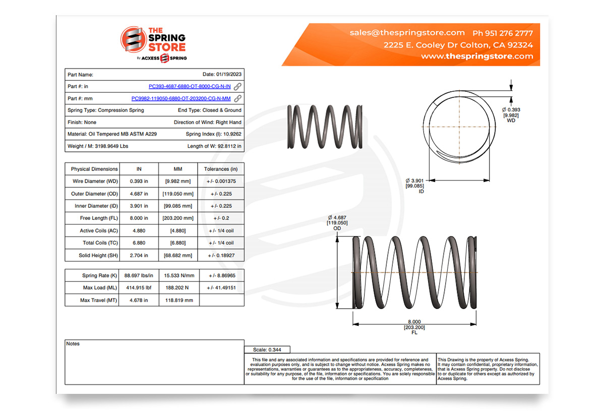 Specsheet blueprint compression spring selected