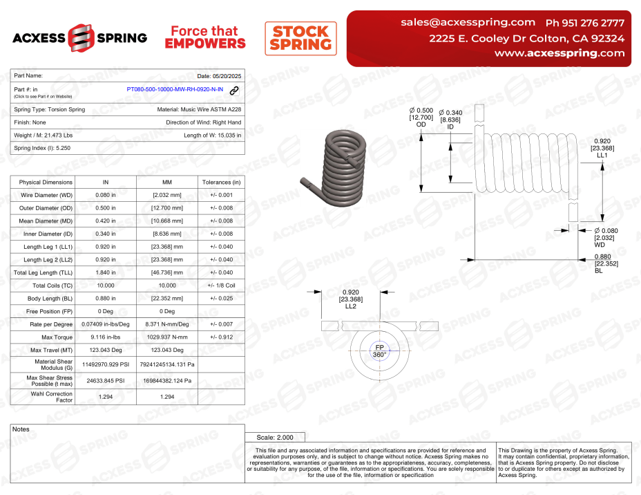 Spec sheet / Blueprint Torsion Spring