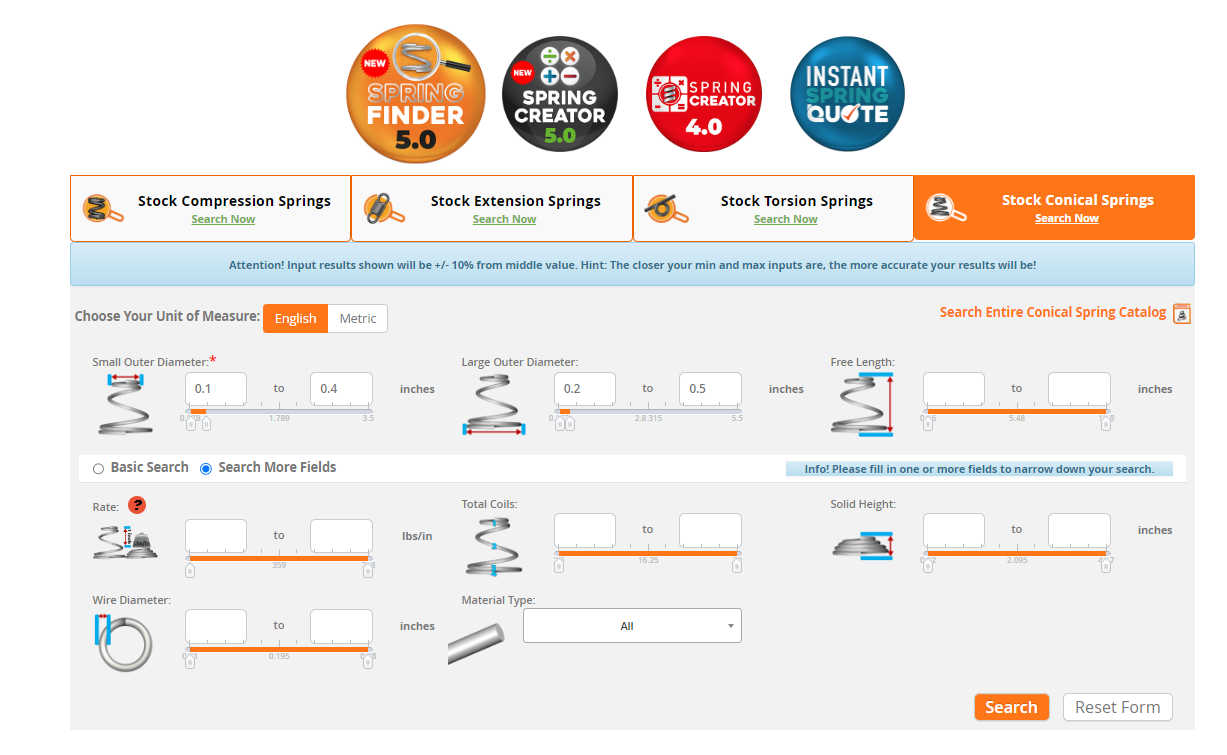 Conincal Spring Input Section Spring Finder 2