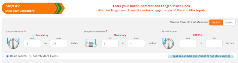 Spring Finder - Enter your dimensions